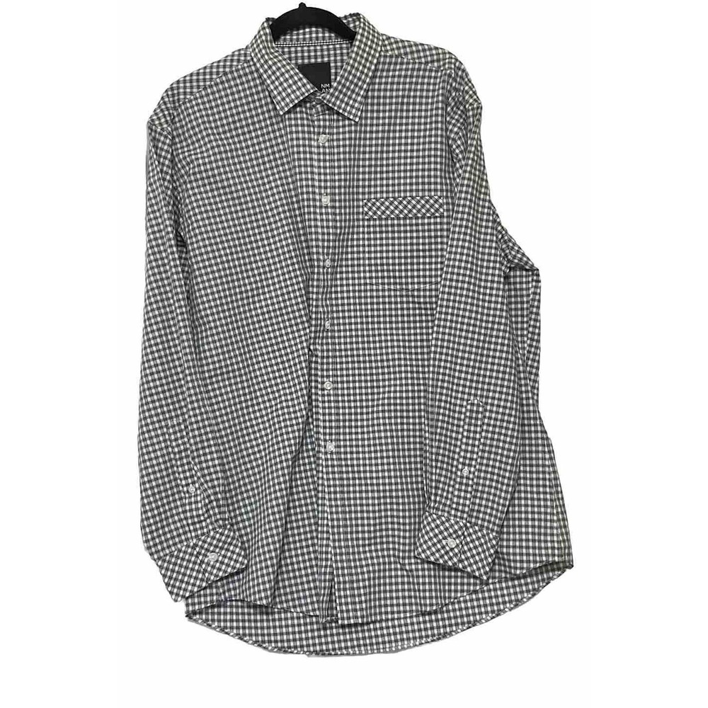 Nicole Miller NMAN Gray Plaid Button Up Shirt Size XXL Long Sleeve Casual